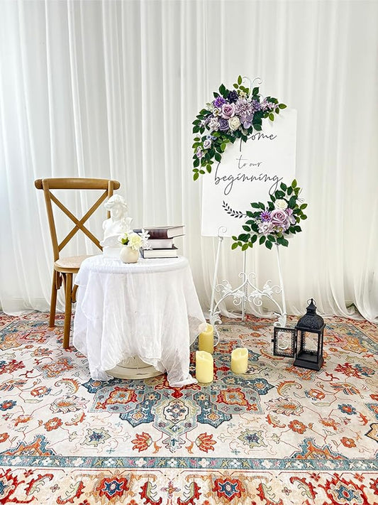 Pack of 2 Wedding Arch, Artificial Flowers, Wedding Decor，Flower Garland Be Suited to Banquet, Party, Reception Entrance Welcome Sign and Background Decoration (Purple)