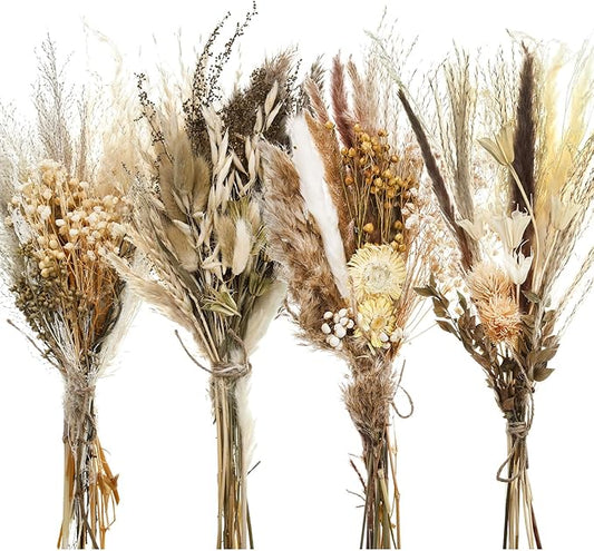 Layhit 4 Pack Large Size Boho Dried Flower Bouquet 15-17 Inch Wedding Handmade Dry Flowers for Vase Crafts DIY Photo Boutonniere for Men Floral Plant for Bridesmaid Gift Birthday Decor(Classic)