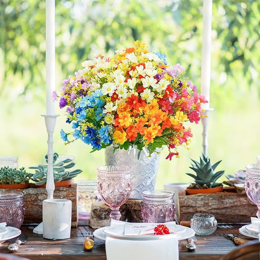 Uieke 12PCS Artificial Fake Flowers, Daisy Mums Fall Flowers Outdoor UV Resistant No Fade Greenery Shrubs Plants Indoor Outside Hanging Planter Home Wedding Office Garden Porch Décor (Assorted)