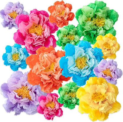 MotiMind 12 Pcs Large Colorful Tissue Paper Flowers 20" 10'' Giant Fiesta Paper Flowers Mexican Pom for Carnival Party Wall Backdrop Decoration Wedding Birthday(Bright Color)