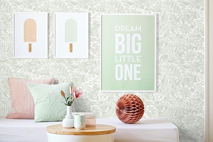 Peel and Stick Wallpaper Modern Wall Paper Green Boho Contact Paper Bedroom Bathroom Wallpaper Peel and Stick Light Green Tropical Leaf Removable Self-Adhesive Wall Decor 17.3" x 118"