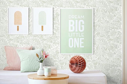 Peel and Stick Wallpaper Modern Wall Paper Green Boho Contact Paper Bedroom Bathroom Wallpaper Peel and Stick Light Green Tropical Leaf Removable Self-Adhesive Wall Decor 17.3" x 118"
