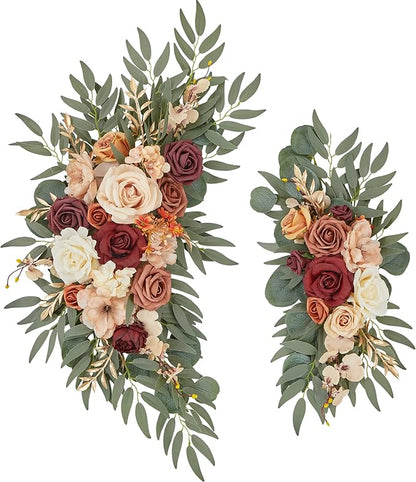 Ting's time Wedding Arch Flowers Set of 2 Flower Swag Arrangements Burnt Orange Wedding Welcome Signs Terracotta Flowers for Wedding Ceremony and Reception Backdrop