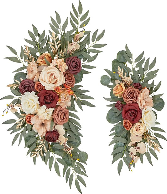 Ting's time Wedding Arch Flowers Set of 2 Flower Swag Arrangements Burnt Orange Wedding Welcome Signs Terracotta Flowers for Wedding Ceremony and Reception Backdrop
