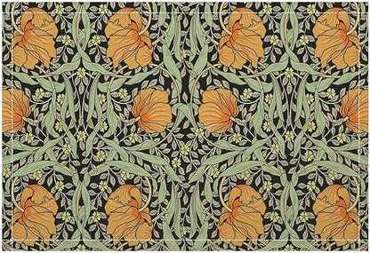 William Morris Placemats Farmhouse Sage Green Orange Vintage Floral Art Printed Dining Table Mats Set of 4 for Home Kitchen Holiday Picnic Party Decoration 12x18in