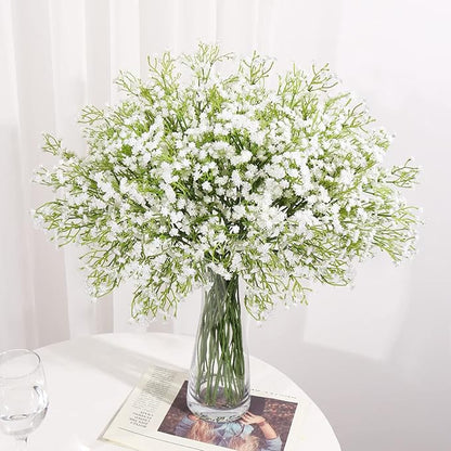 DEEMEI 21 PCS Babys Breath Artificial Flowers Fake Babys Breath Flowers Artificial Bulk White Gypsophila Bouquets Real Touch Faux Flowers for Wedding Floral Arrangement Party Home Decoration