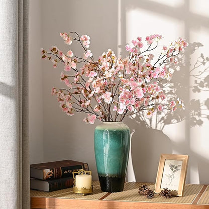 Sunm Boutique Faux Cherry Blossom Branches, Artificial Cherry Blossom Stems Cherry Blossom Flowers Vase Arrangements for Wedding Home Party Kitchen Decor, Light Pink, Set of 3