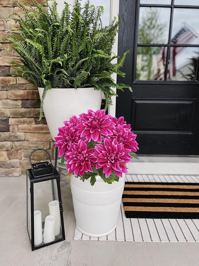 Hollyone Purple-Pink Artificial Dahlia Flowers with Stem Bushes 7 Heads Silk Fake Dahlias Flowers Wedding Bouquets Faux Dahlia Flower Floral Arrangements for Party Table Centerpieces Home Decor