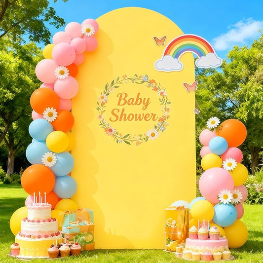 6.6FT Yellow Arch Backdrop Cover - Polyester Fitted Wedding Arch Stand Covers Round Top Chiara Arch Backdrop Cover for Birthday Party Banquet Photo Background Decoration