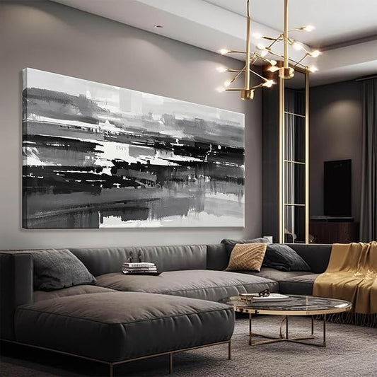Abstract Wall Art For Living Room Modern Canvas Art Wall Decor Grey White Wall Art For Bedroom Office Decor Grey Abstract Art Painting Ready To Hang Pictures Artwork 24×48 In