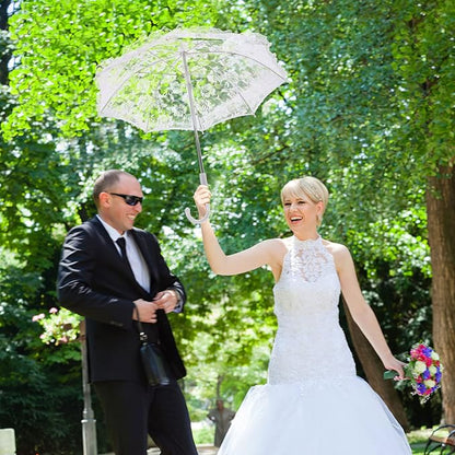 Lace Umbrella Parasol Floral White Umbrella Vintage Wedding Bridal Umbrella Photography Scene Props for Baby Shower Bridal Decorations Assorted Color A