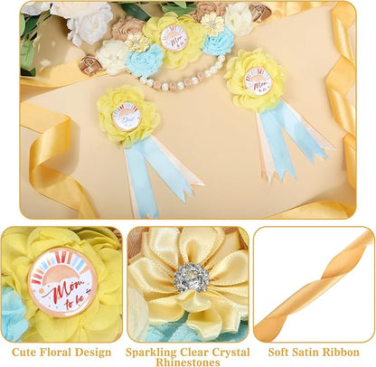 INSYOHO Here Comes the Son Baby Shower Decorations - Adjustable Cartoon Bear Theme Maternity Belt with White Flowers Baby Shower Decorations, Gender Reveal Party Supplies for Mom to Be