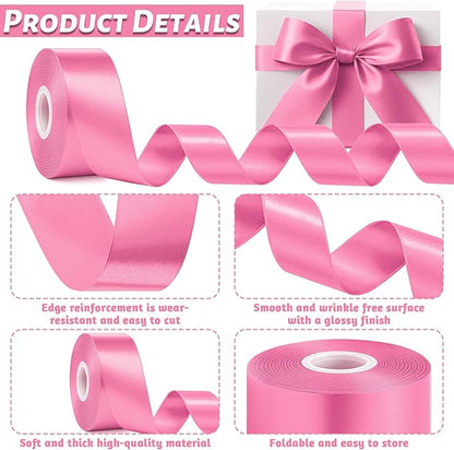 Fullive Ribbon for Gift Wrapping, 1 1/2 Inch 30 Yards Hot Pink Ribbon, Polyester Solid Ribbons for Flower Bouquet for Baby Shower Valentines Day Christmas Decorations DIY Bows Floral Arrangements