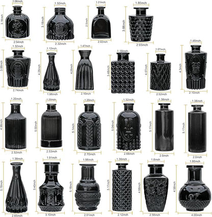 Brajttt Bud Vase Set of 25: Black Glass Vases - Small, Cute Vintage Set for Flower, Wedding, Home Decorations