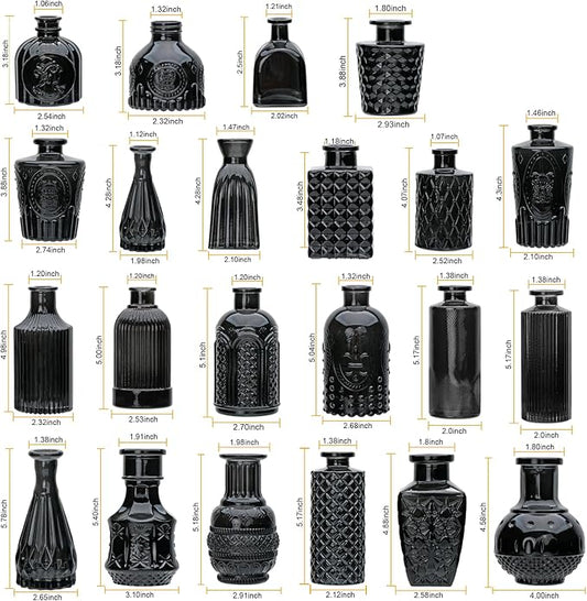 Brajttt Bud Vase Set of 25: Black Glass Vases - Small, Cute Vintage Set for Flower, Wedding, Home Decorations
