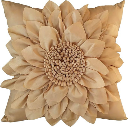 Bella's Giftshop 3D Sunflower Decorative Throw Pillow Covers for Bed Sofa Couch Car, Accent Floral Taffeta Cushion Cover, Handmade Pillow Cases Living Room Decor, 17x17 Inch-Gold