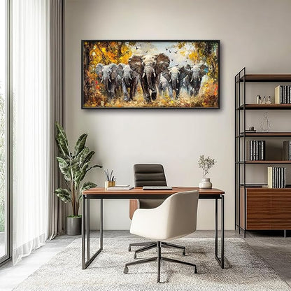 Extra Large Elephant Framed Wall Art for Living Room,Oversized Elephants Wild Animal Pictures Wall Decor,Forest Landscape Canvas Print Painting Modern Artwork Bedroom Office Bathroom 60L x 30W