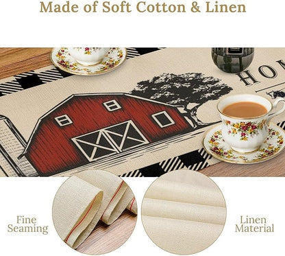 Rustic Farmhouse Table Runner Vintage Western Farm Red Barn Windmill Cabin Country Lodge Dinner Runner for Home Kitchen Dinner Table Party Decoration 13x108in