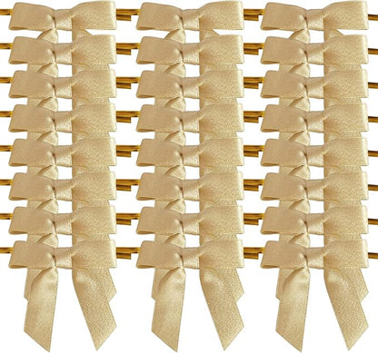 50pcs 2-1/2" Gold Satin Ribbon Bows with Twist Ties for Gift Wrapping Packing Christmas Decoration (Gold)