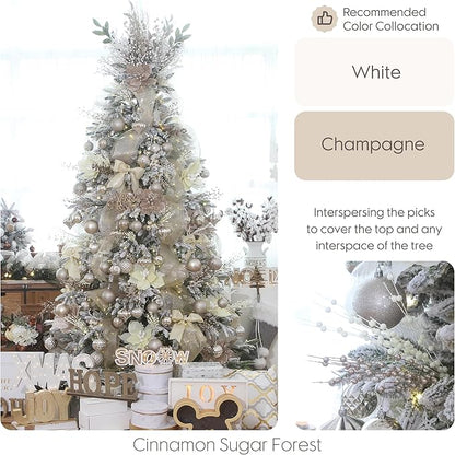 Sea Team 24-Pack Artificial Glitter Berry Stem Ornaments, Decorative Bead Sticks, Glittery Twigs, Picks, Branches for Christmas Tree, Small Vase, Holiday, Wedding, Party (17 Inches, Champagne)