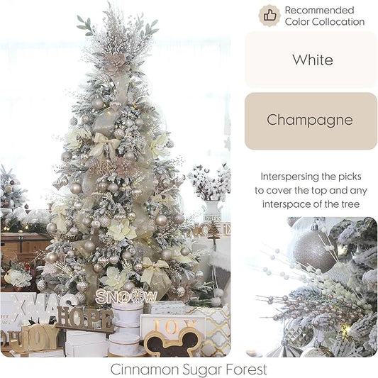 Sea Team 24-Pack Artificial Glitter Berry Stem Ornaments, Decorative Bead Sticks, Glittery Twigs, Picks, Branches for Christmas Tree, Small Vase, Holiday, Wedding, Party (17 Inches, Champagne)