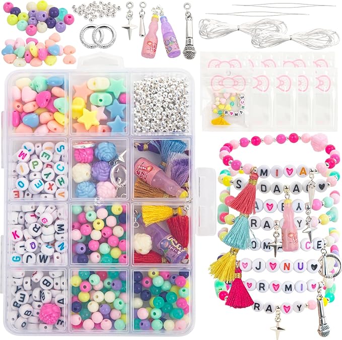foci cozi DIY Kpop Beads for Bracelets Making Kit,Girls Friendship Bracelet Jewelry Making Kit,Rubber Band Charm Bracelet Making Kit