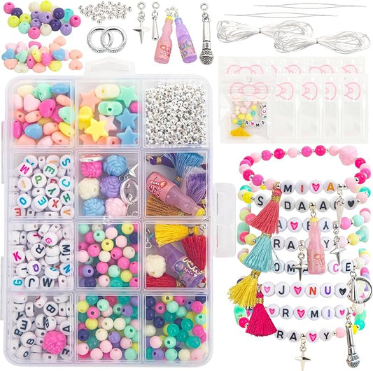 foci cozi DIY Kpop Beads for Bracelets Making Kit,Girls Friendship Bracelet Jewelry Making Kit,Rubber Band Charm Bracelet Making Kit