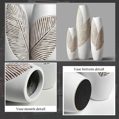 Modern Large Floor Vase White Home Decor Flower Vases 24.8 Inch Tall Resin Vase Tree Leaf Texture Decor Vases for Entryway Living Room Mantel