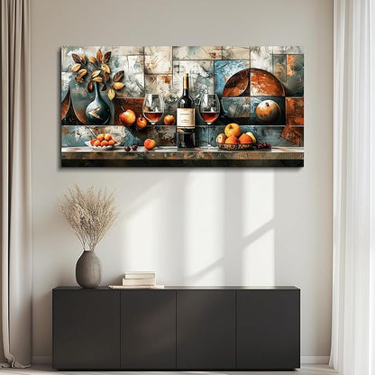 hyidecorart Large Wall Art For Kitchen Wall Decor For Living Room Dining Room Decorations Still Life Wine Glass Fruit Canvas Prints Painting Restaurant Posters Modern Stretched Artwork Home Decor