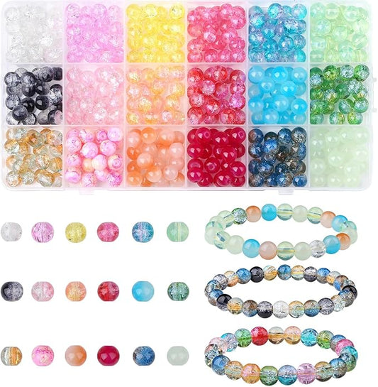 DUQGUHO 8mm Glass Beads for Jewelry Making Colorful Beads for Crafts Crystal 18 Colors Round Beads Bulk Bead Bracelet Kit 360PCS