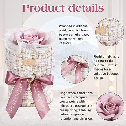 Ceramic Eternal Rose Bouquet - Purple, Long-Lasting Preservation, Fragrance Diffuser, Birthday Flower Gift, Perfect for Women, Mother, Grandmother and Friend on Anniversaries, Festivals