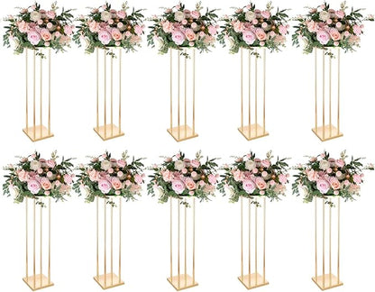 LoveCat Set of 10 Wedding Centerpieces Geometric High Gold Vases - 31.5" Artificial Flower Display Stand for Wedding Christmas Carnival Party Dinner Event Hotel Home Decor Arrangement