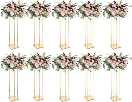 LoveCat Set of 10 Wedding Centerpieces Geometric High Gold Vases - 31.5" Artificial Flower Display Stand for Wedding Christmas Carnival Party Dinner Event Hotel Home Decor Arrangement