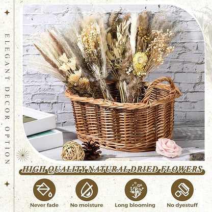 Layhit 4 Pack Large Size Boho Dried Flower Bouquet 15-17 Inch Wedding Handmade Dry Flowers for Vase Crafts DIY Photo Boutonniere for Men Floral Plant for Bridesmaid Gift Birthday Decor(Classic)