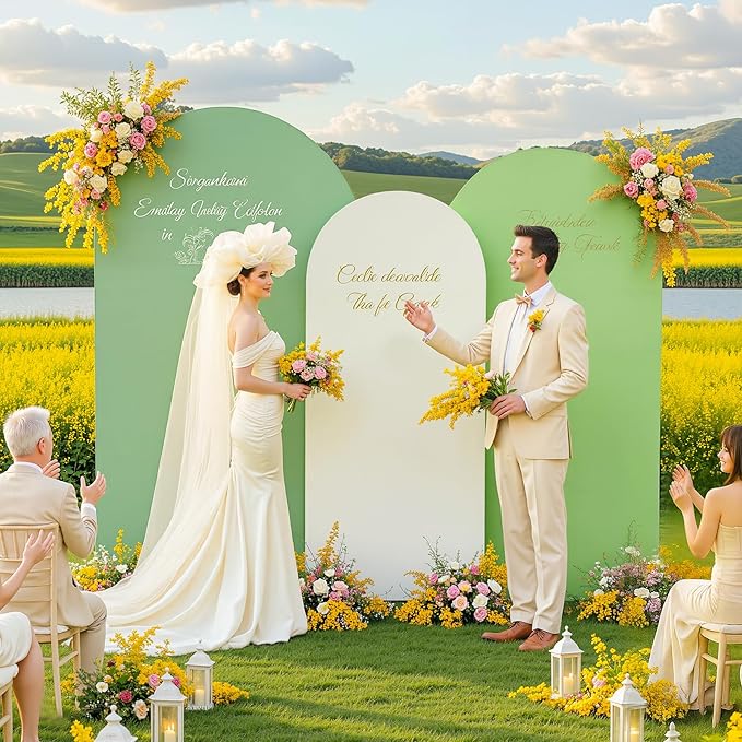 Boho Arch Backdrop Cover 8FT 7.2FT 6.6FT Stretchy Wedding Arch Covers Set of 3 Spandex Fitted Sage Green Light Green Cream Fabric Backdrop Cover for Party Baby Shower Birthday Decoration