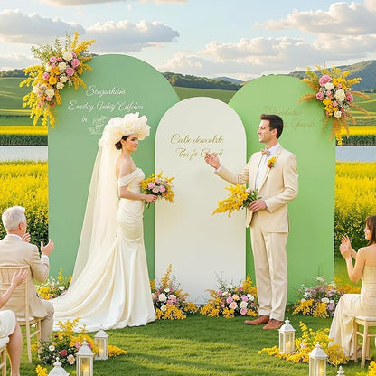 Boho Arch Backdrop Cover 8FT 7.2FT 6.6FT Stretchy Wedding Arch Covers Set of 3 Spandex Fitted Sage Green Light Green Cream Fabric Backdrop Cover for Party Baby Shower Birthday Decoration