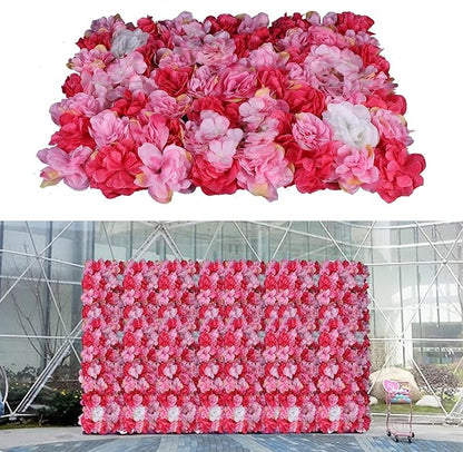Artificial Flower Wall Panels, Silk Wedding Flower Wall Backdrop Panel, 3D Floral Panel Artificial Floral Wall Mat Flower Screen for Photo Party Wedding Wall Background Decor (6PCS Rose Red+Dark Pink)