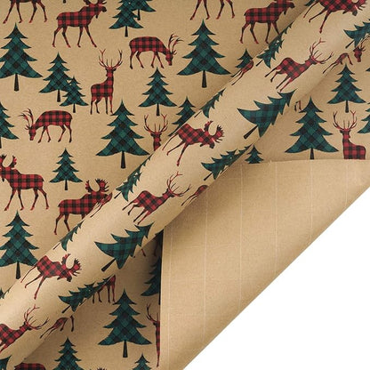 RUSPEPA Christmas Wrapping Paper, Kraft Paper - Red and Green Plaids Style Designs - 4 Rolls - 30 inches x 10 feet per Roll