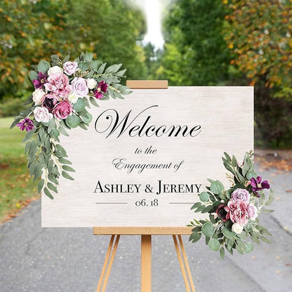 Light Purple Wedding Arch Flowers, Faux Flower Swag Set of 2, Pink White Floral Swag for Wedding Arch Welcome Signs, Reception Ceremony Signs Decor