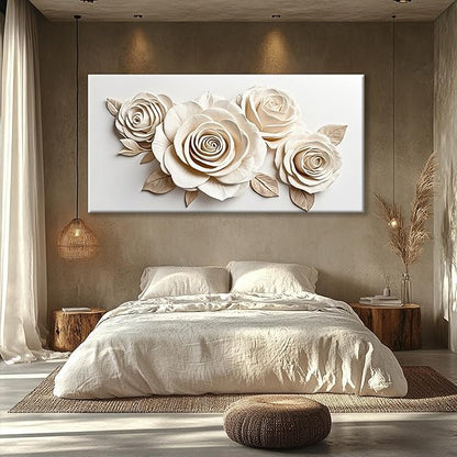 White Large Canvas Wall Art Living Room Prints Home Wall Decor Modern Canvas Art Wall Decor 39x78 Inches Large Flower Wall Art Elegant Painting Prints Picture For Bedroom Hotel Office Artwork