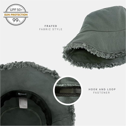 CHOK.LIDS Frayed Bucket Hats for Women Men Unisex Trendy Washed Cotton Floppy Wide Brim Boonie Outdoor Summer Beach Headwear