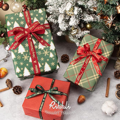 Ribbli Christmas Tree with Gold Snowflake Kraft Wrapping Paper Roll, Holiday Presents Decoration, Mini Roll - 17 Inch x 33 Feet Per roll