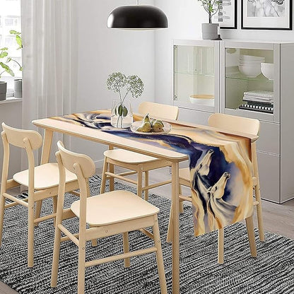 Marble Horse Table Runner, Dark Blue Gold Marble Abstract Horses Gold Natural Liquid Texture Dinner Runner Table Decoration for Home Kitchen Dining Holiday Party 13x60in