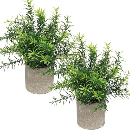 Flojery Mini Potted Plants Artificial Eucalyptus Boxwood Rosemary Greenery in Pots Faux Potted Herbs Small House Plants 8.3"-9" Tall for Indoor Greenery Tabletop Décor Centerpiece (Green)