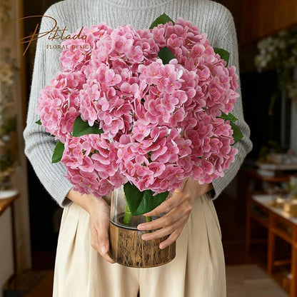 A Bunch 20in， Real Touch Hydrangea Artificial Flowers， with 5pcs Flower Head 8pcs Leaves， Faux Hydrangea Flowers for Home Office Decor Wedding Party Arrangements (2, Pink)