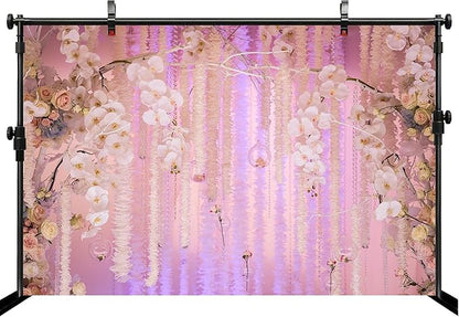 6x4ft Pink Floral Orchid Rose Backdrop Wedding Party Decoration Romantic Flower Wall Hanging Drapes Photo Booth Background for Birthday Baby Shower Engagement Anniversary Bridal Shower