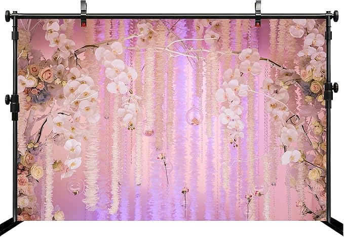 17x10ft Pink Floral Orchid Rose Backdrop Wedding Party Decoration Romantic Flower Wall Hanging Drapes Photo Booth Background for Birthday Baby Shower Engagement Anniversary Bridal Shower