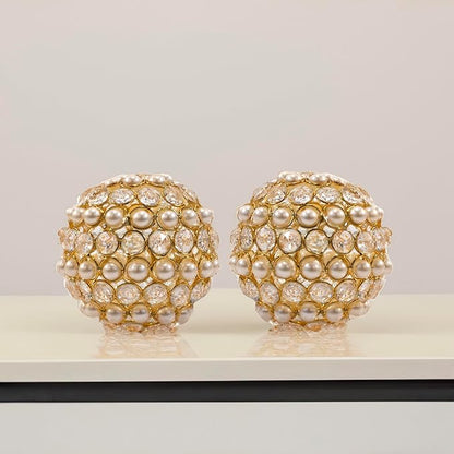 Modern Day Accents 3978 Facetas Perla 4" Gold Cristal & Pearl Spheres - Set of 2, Home Decor, Coffee Table Decor, Decorative Balls, Gem Sphere Ball, Modern Home Decor, Bowl fillers, Gemstone