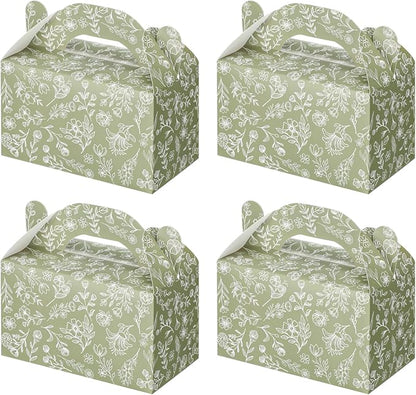Dunzoom 24 Pack Green Floral Paper Gift Boxes Party Favor Gift Gable Boxes with Chinoiserie Floral Printed Candy Treat Box for Wedding Birthday Tea Bridal Shower Party