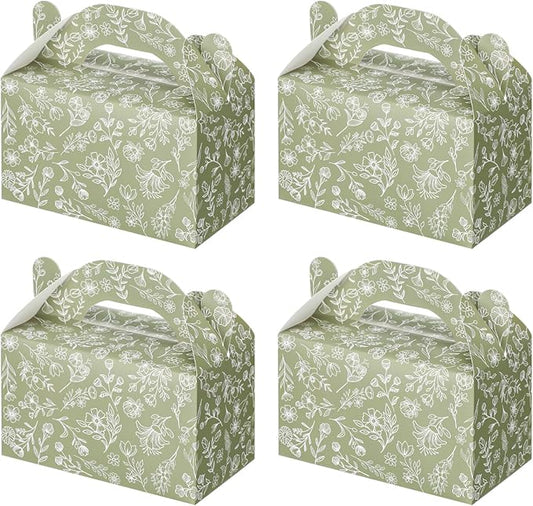 Dunzoom 24 Pack Green Floral Paper Gift Boxes Party Favor Gift Gable Boxes with Chinoiserie Floral Printed Candy Treat Box for Wedding Birthday Tea Bridal Shower Party